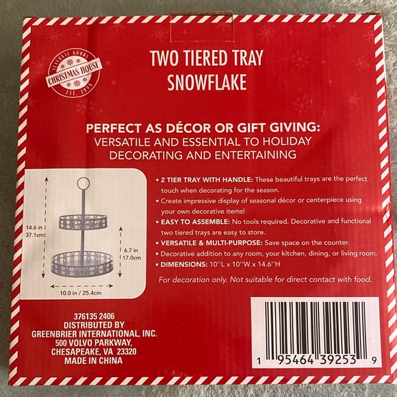 BNIB- Two Tiered Metal Tray- White Snowflake ❄️ Decorative 2-Tiered Tray - Picture 8 of 9
